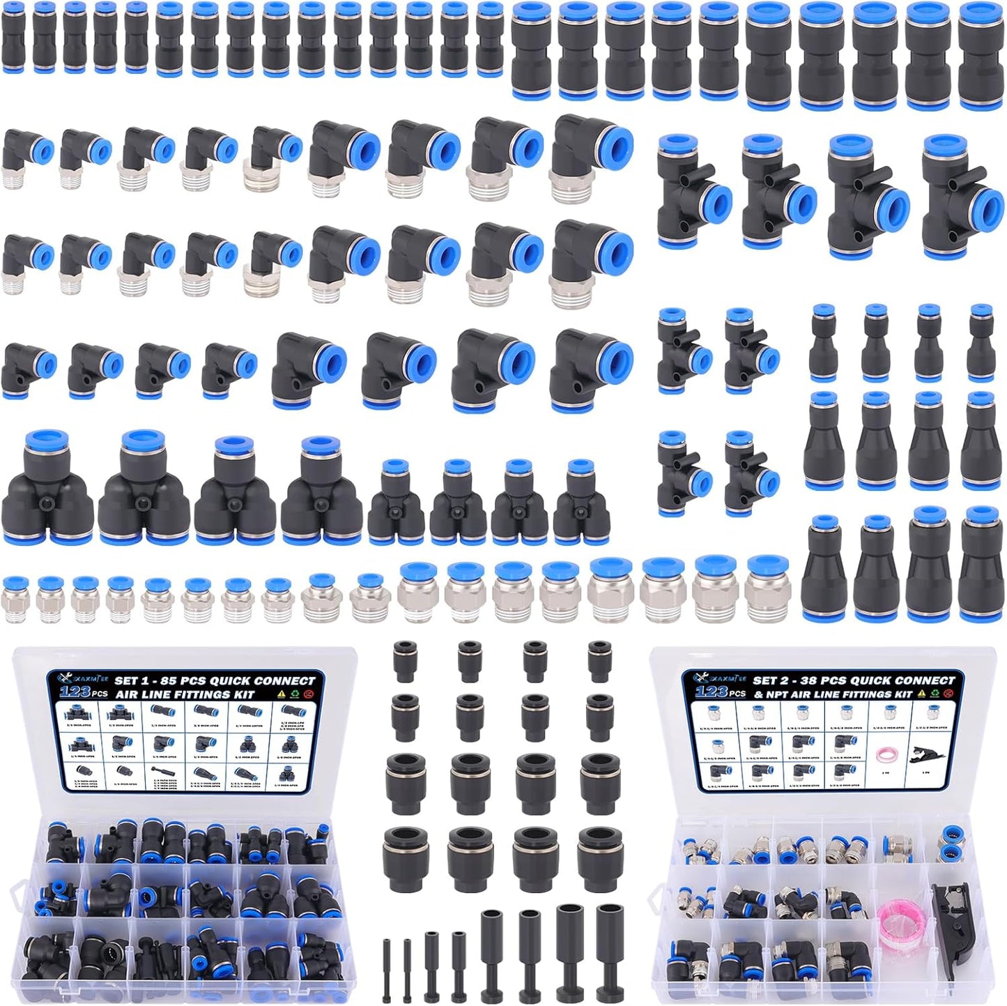123 Pcs Quick Connect Air Line Fittings Kit for Pneumatic Needs