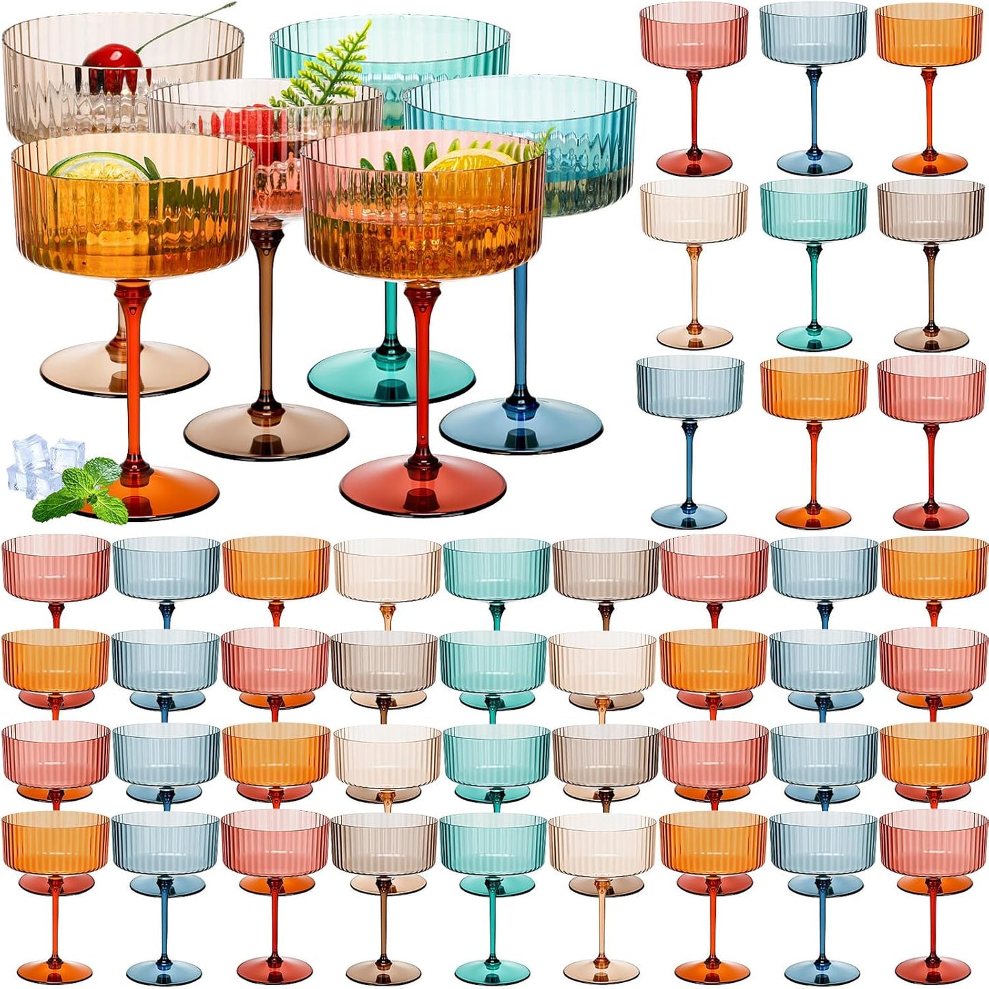48 Pcs Ribbed Martini Glasses for Stylish Party Celebrations