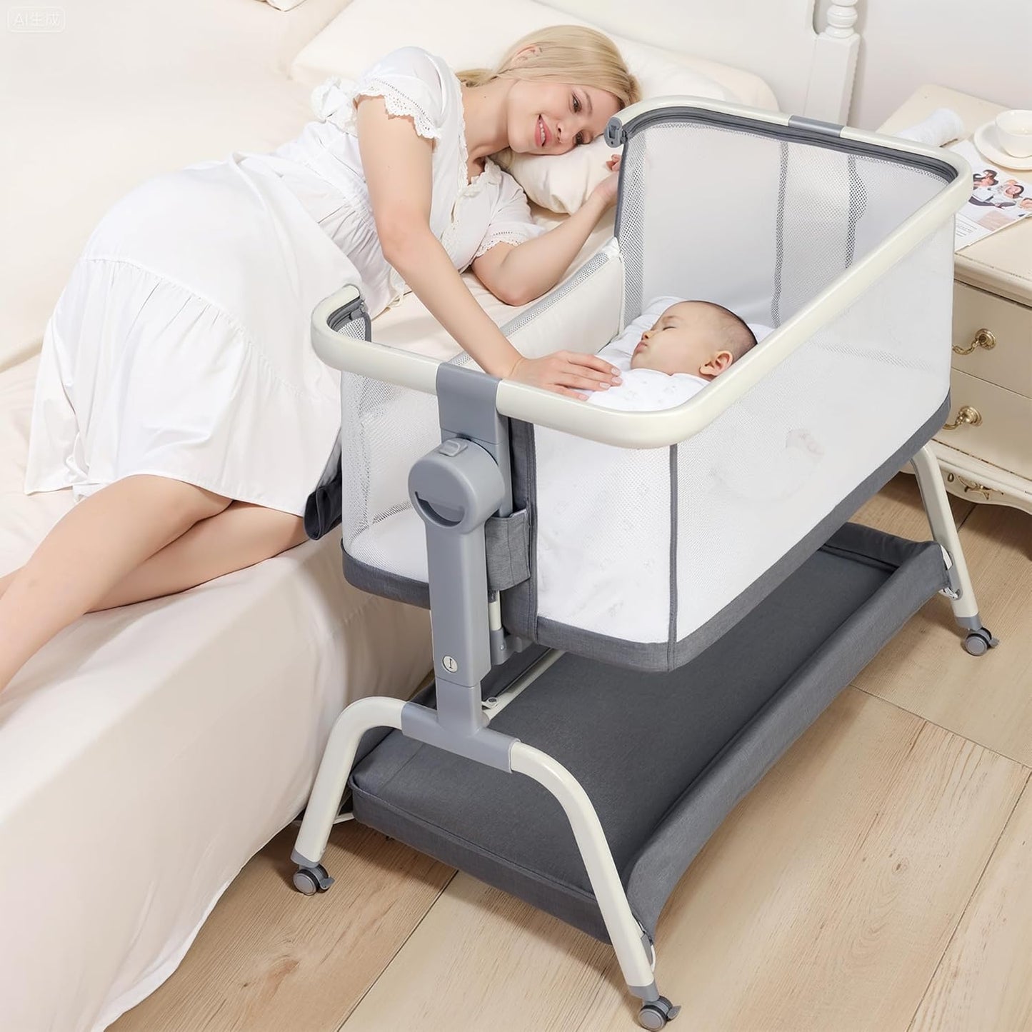 3 in 1 Baby Bassinet Bedside Sleeper with Adjustable Height