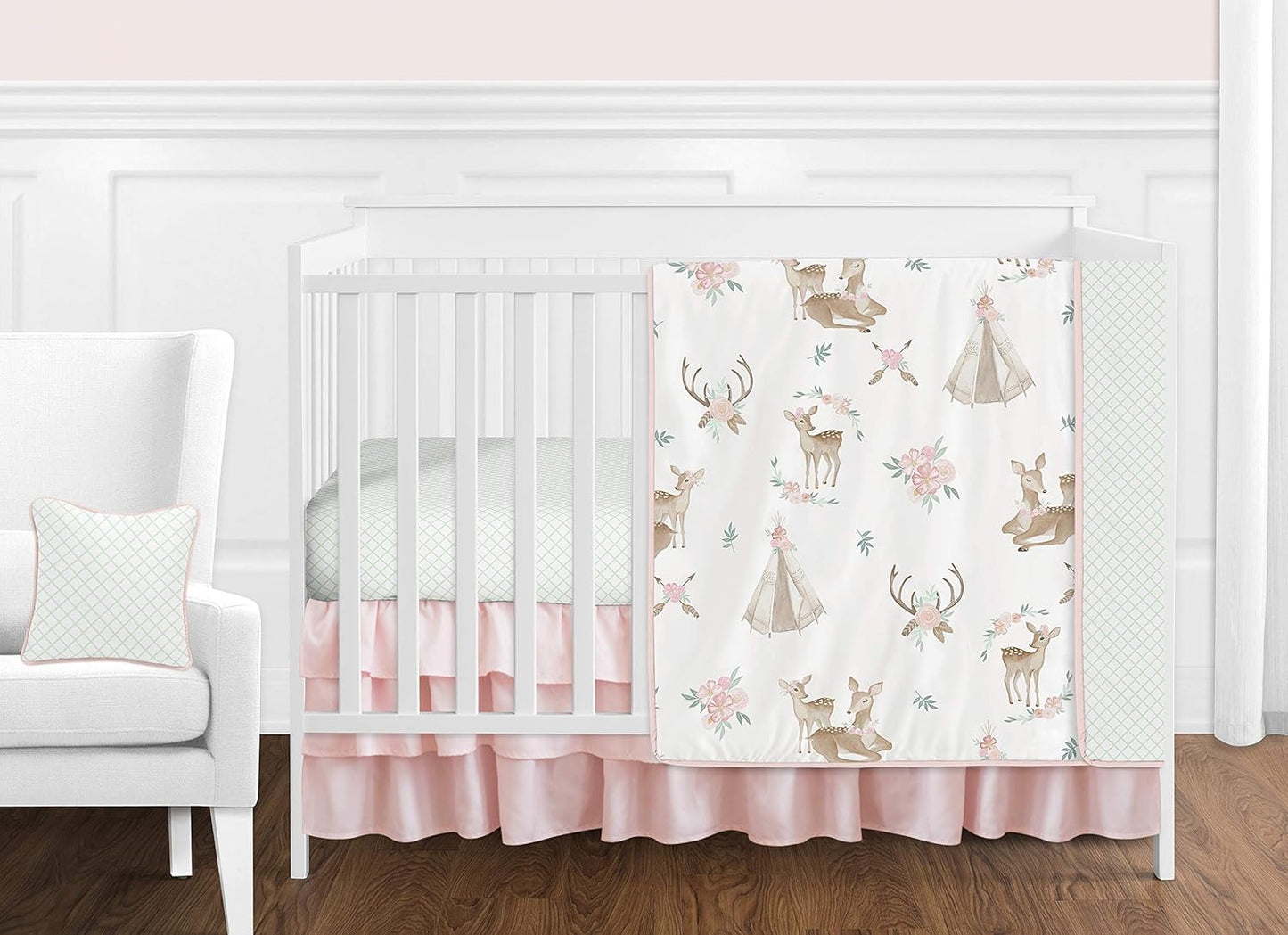 Sweet Jojo Designs Blush Pink Boho Woodland Deer Baby Bedding Set