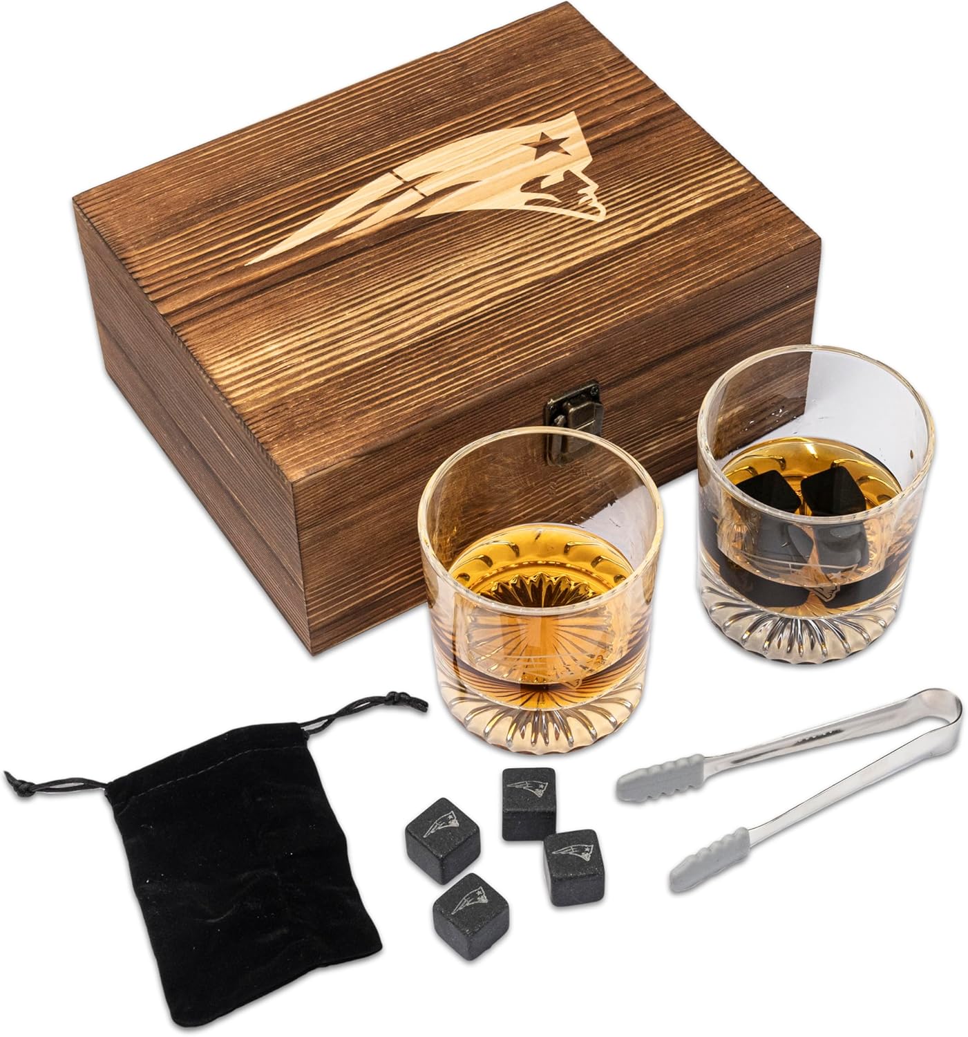 NFL Wood Boxed Drinkware Set for New England Patriots Fans