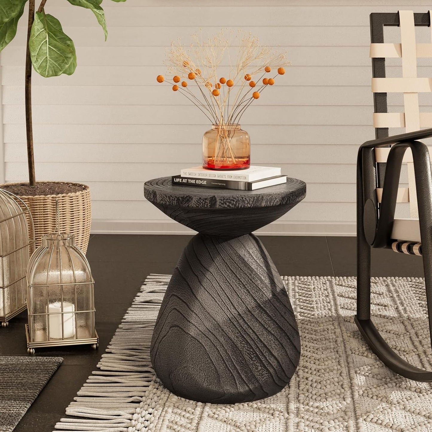 COSIEST Outdoor Side Table with Unique Tree Grain Design
