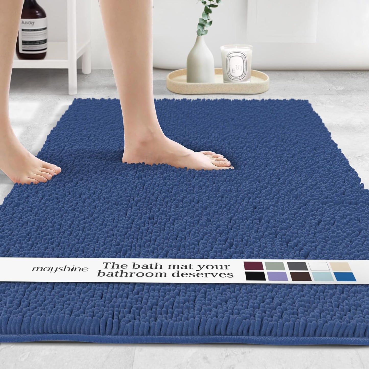 MAYSHINE Plush Shaggy Chenille Bath Mat for Comfort and Safety