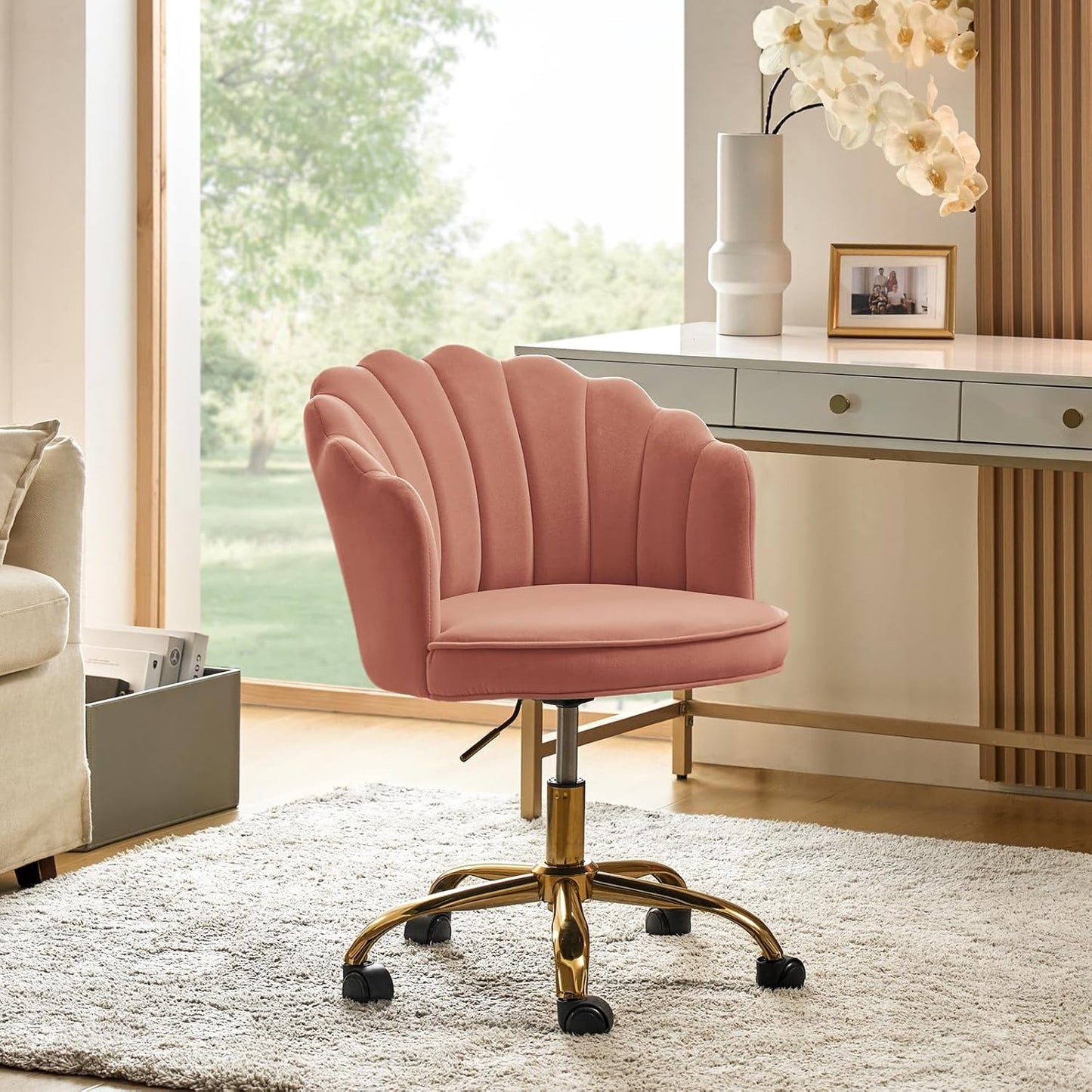 Swivel Velvet Desk Chair for Women - Pink Glam
