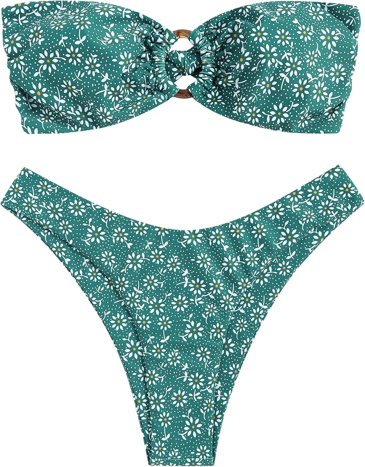 ZAFUL Women's Bandeau Bikini O Ring Strapless High Cut Swimsuit