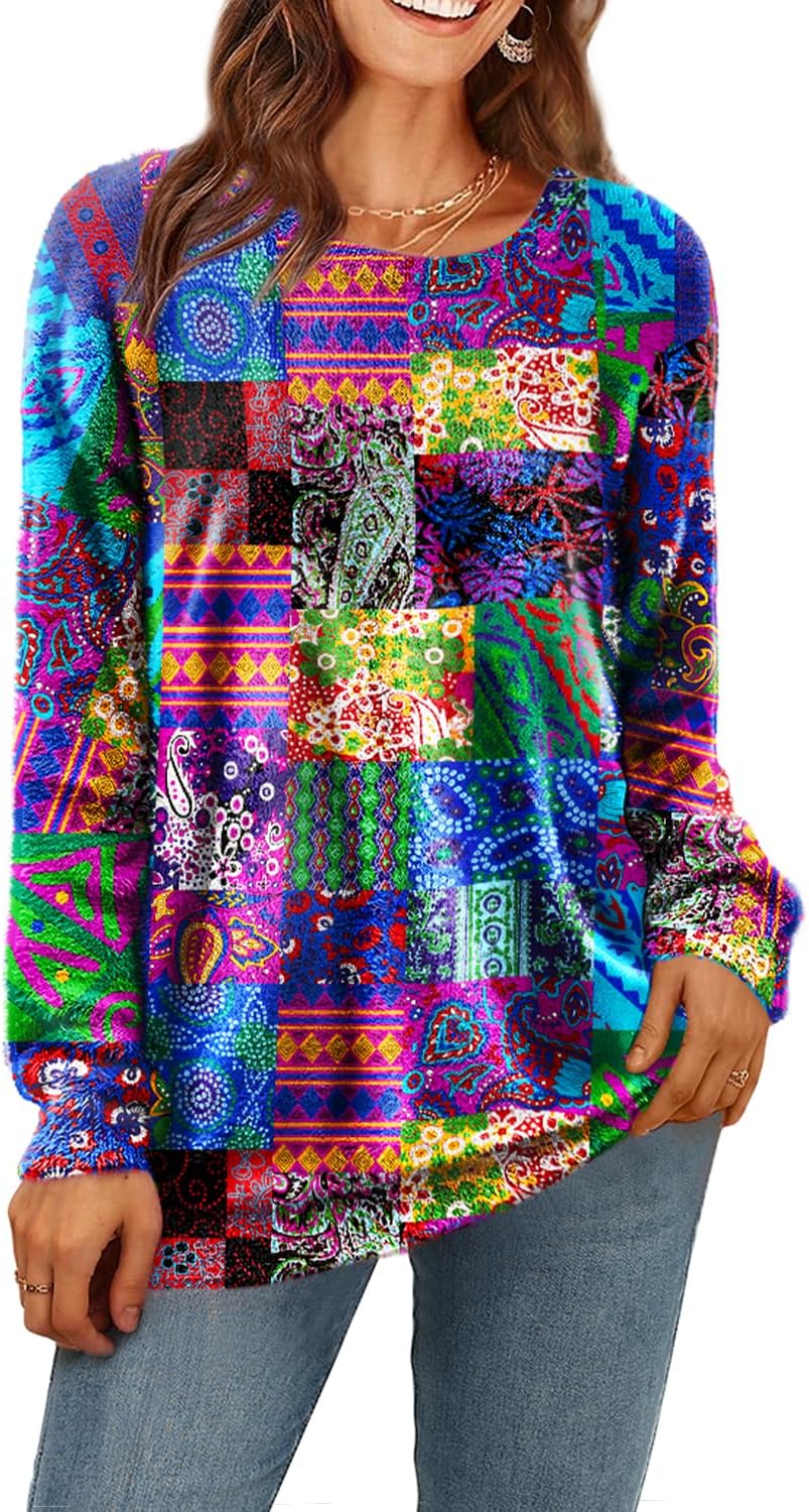 YESNO Women Christmas Sweater Graphic Printed Oversized Pullover
