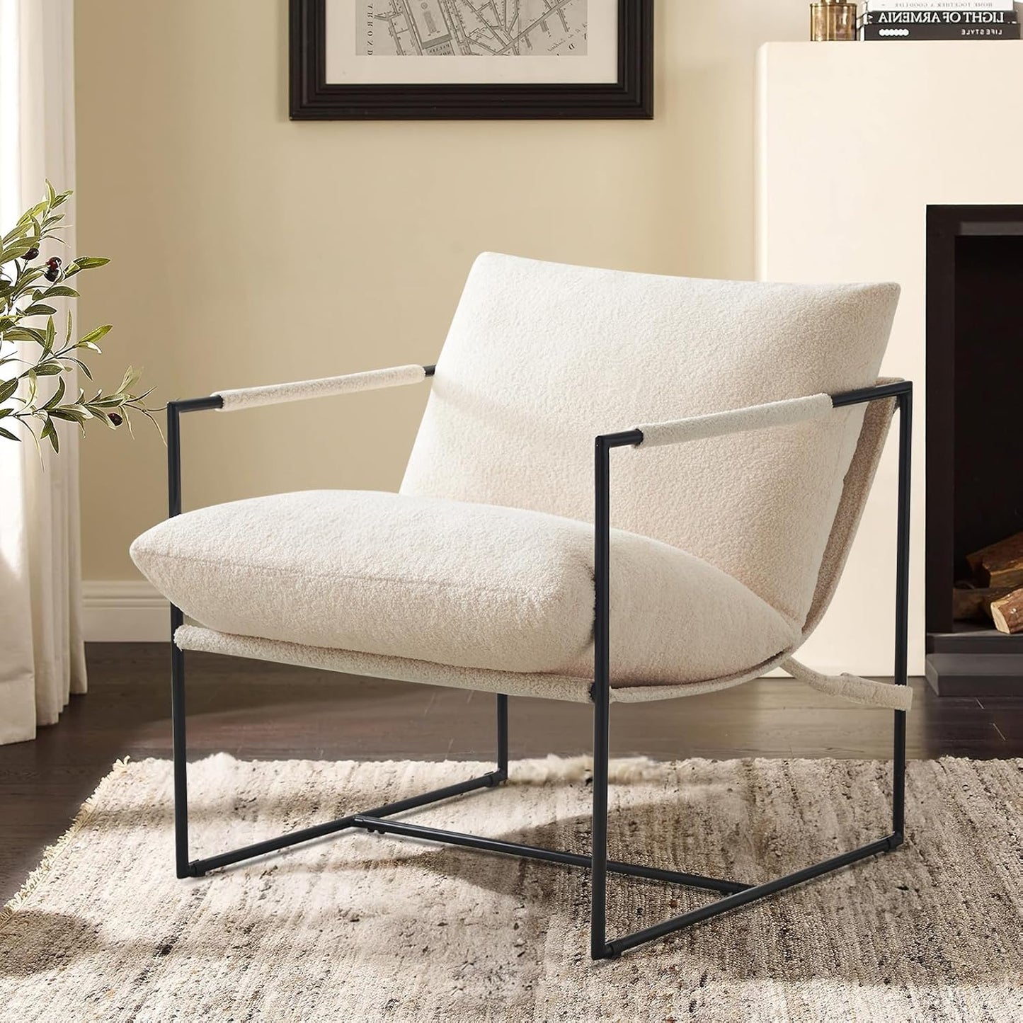 Boucle Fabric Sling Chair: Cozy Comfort