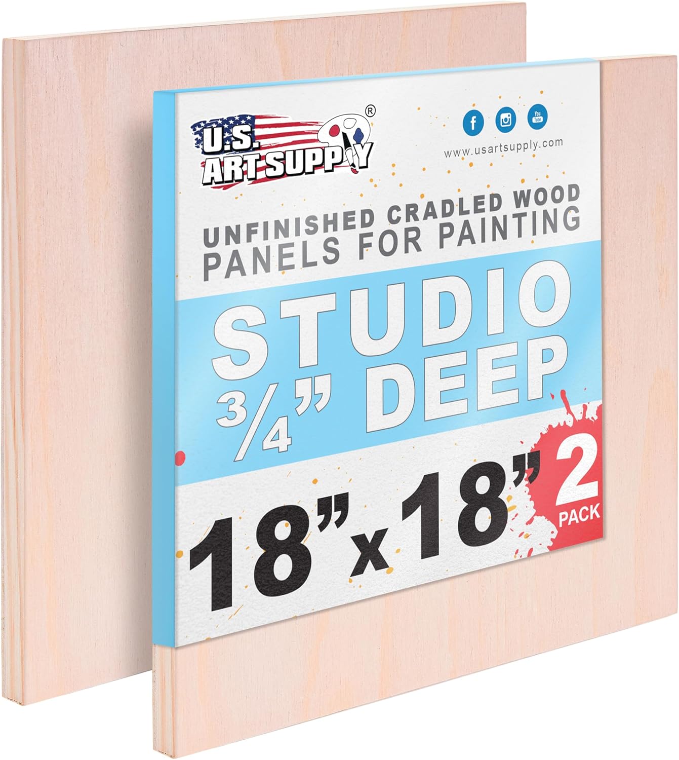 18x18 Unfinished Cradled Wood Panels for Painting - 2 Pack