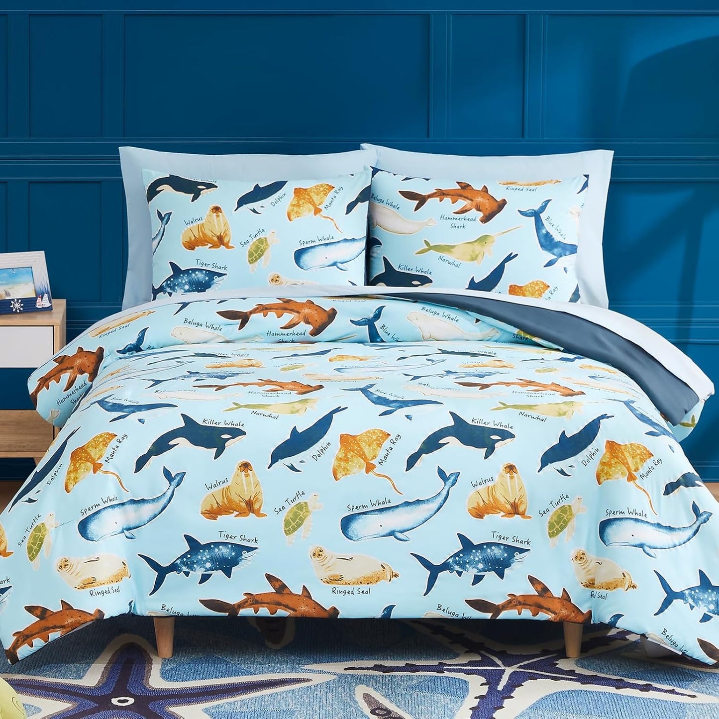 Full Size Comforter Set for Boys with Ocean Animals Design
