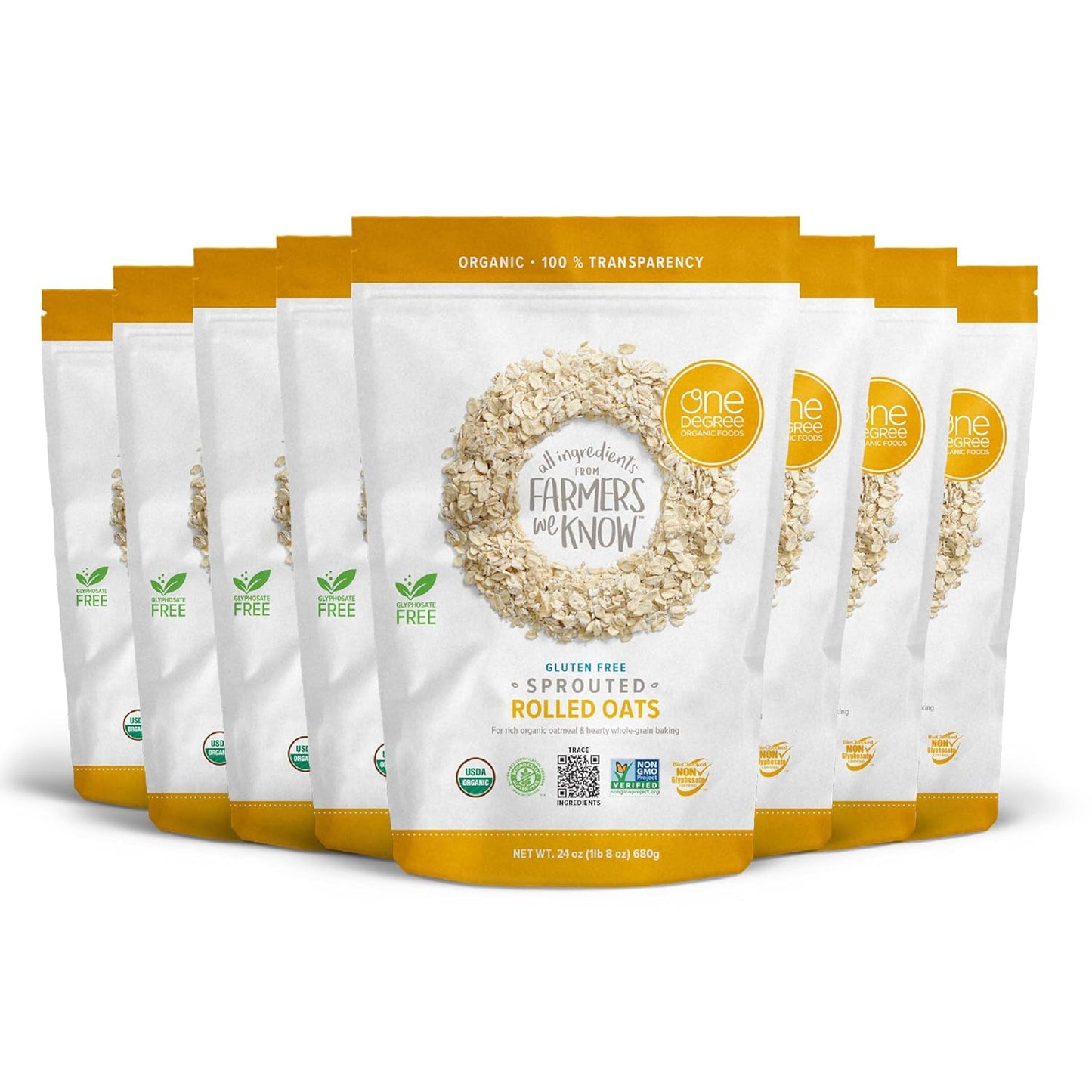 Sprouted Rolled Oats, Organic, Gluten Free Oatmeal, 24 oz, 8 Pack