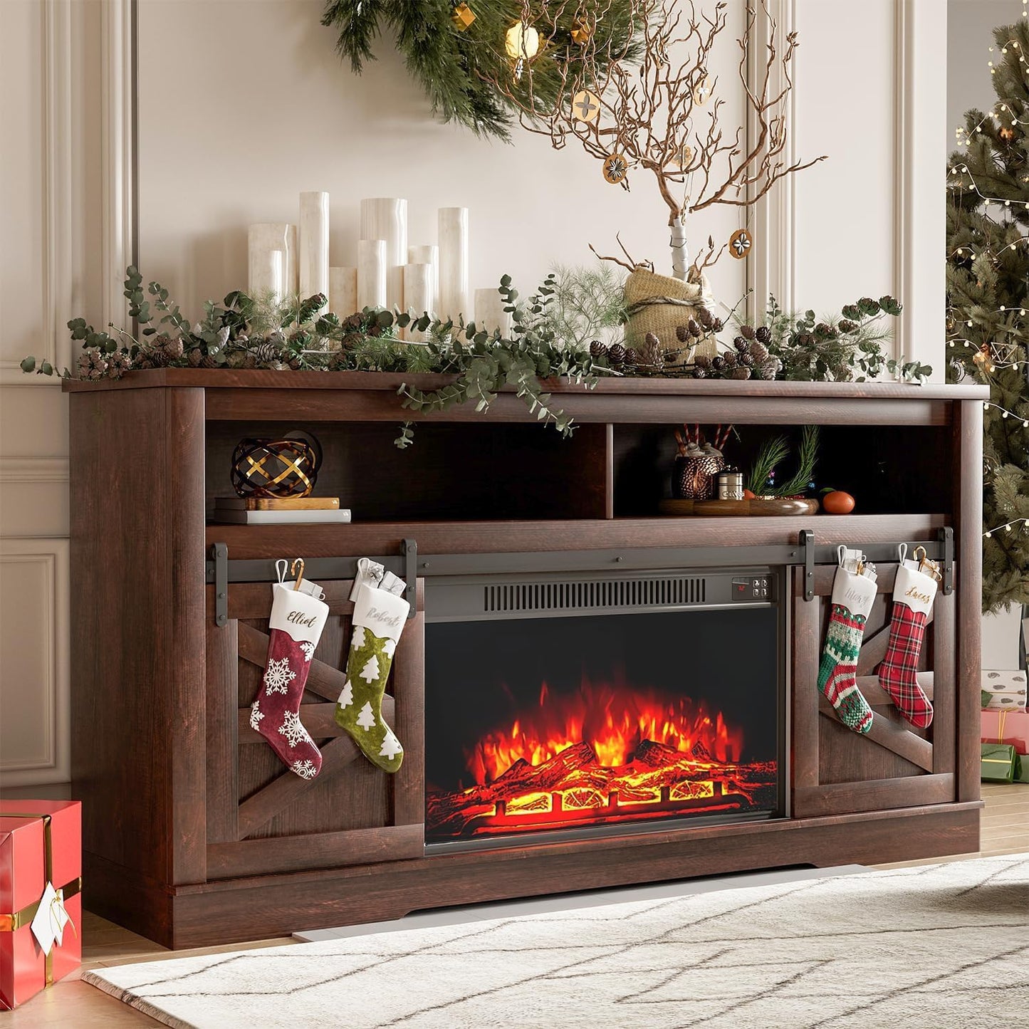 YESHOMY Fireplace TV Stand for 65 Inch TV with Storage Options