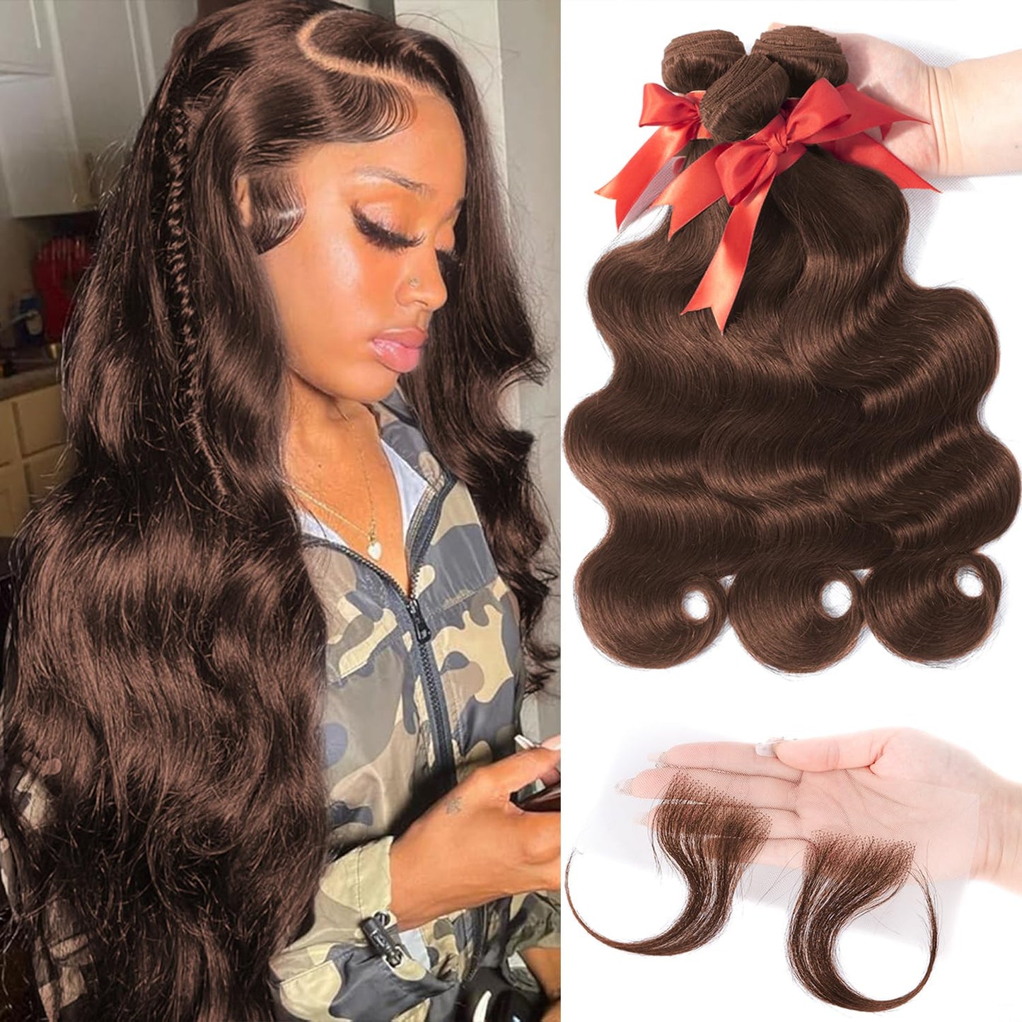 12A Body Wave Bundles Human Hair with Edges Stripes for Style
