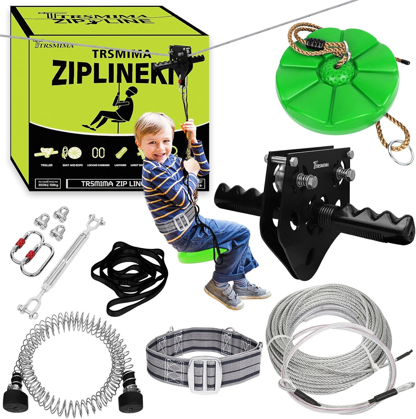 TRSMIMA Zipline Backyard Kit - Safe and Fun 76ft Zip Line