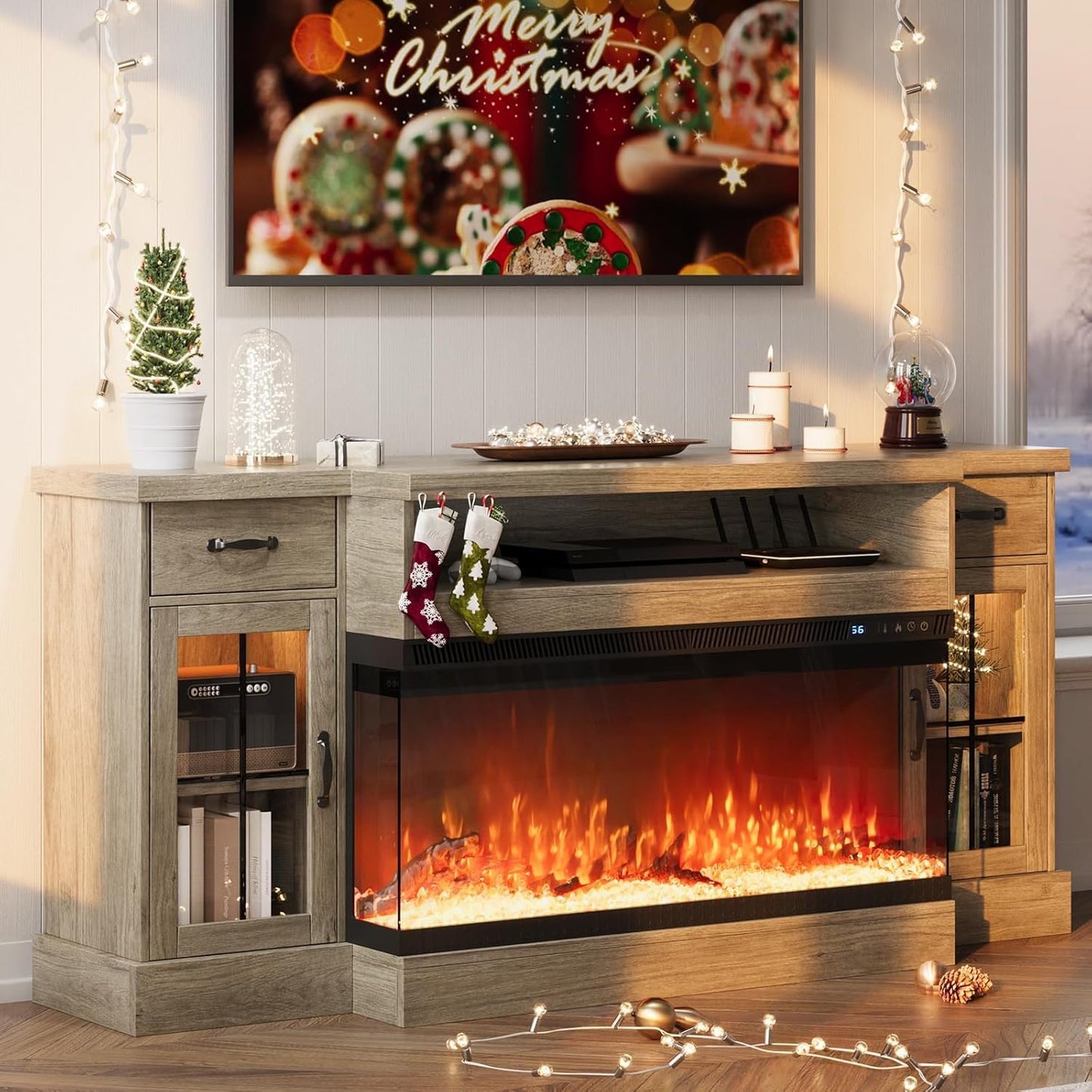 Modern Farmhouse TV Stand with Electric Fireplace
