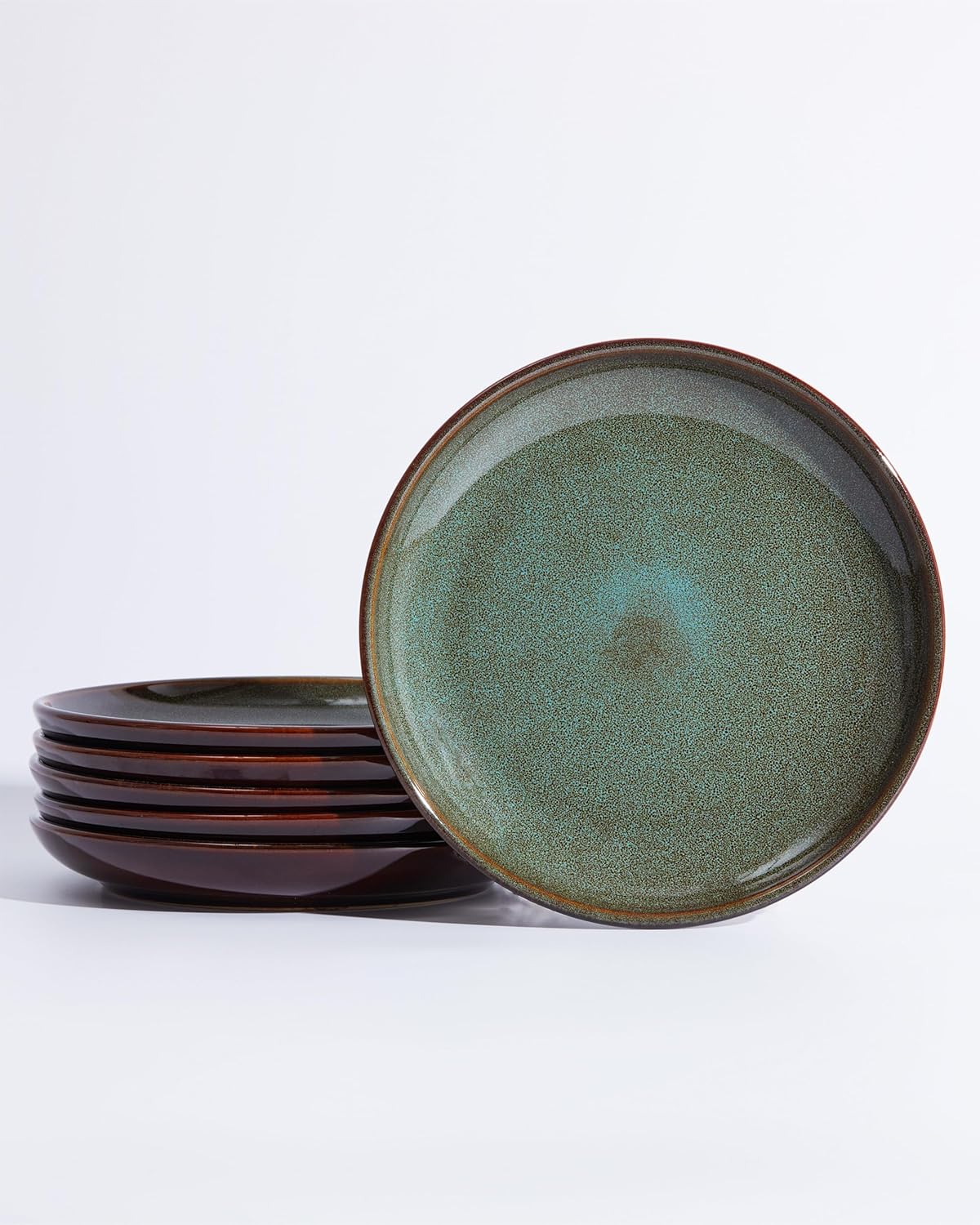 Ceramic Salad Plates Set of 6 - 8 Inch Reactive Glaze Dish