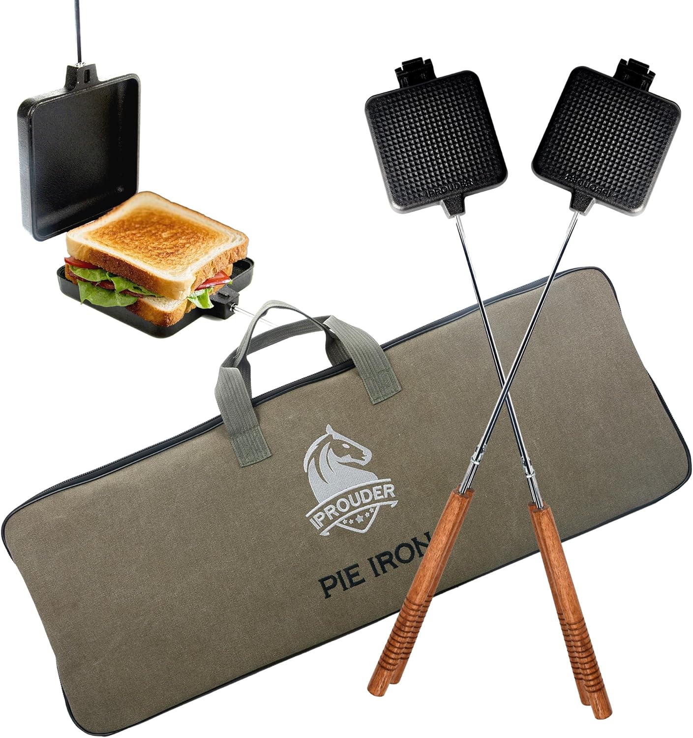 Campfire Pie Iron for Outdoor Cooking - Large Cast Iron Maker