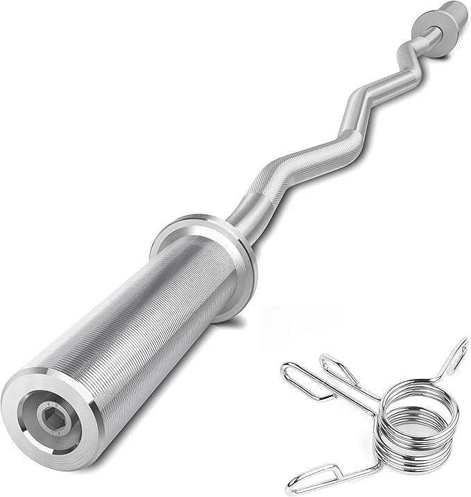 HIRALIY 47 Inch Olympic EZ Curl Barbell for Weight Lifting