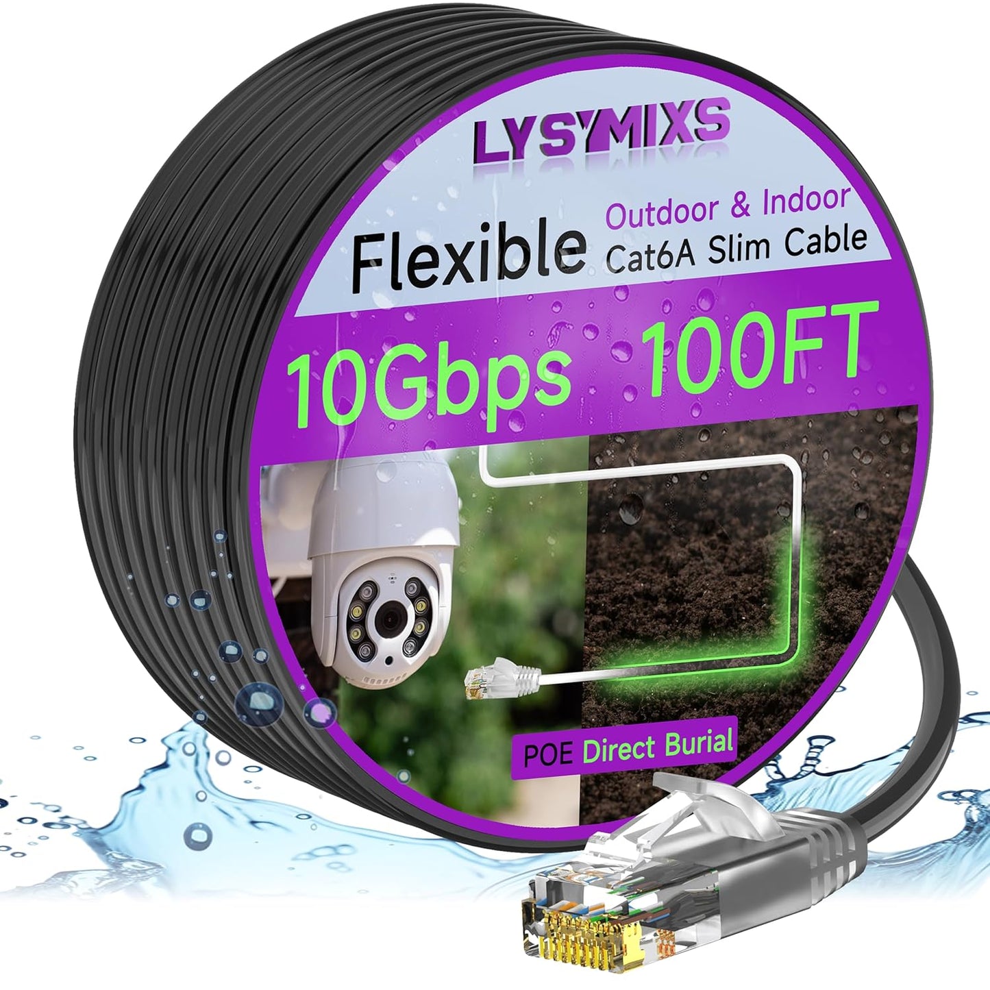 10G Outdoor Cat6a Ethernet Cable - Waterproof & Flexible - 100ft