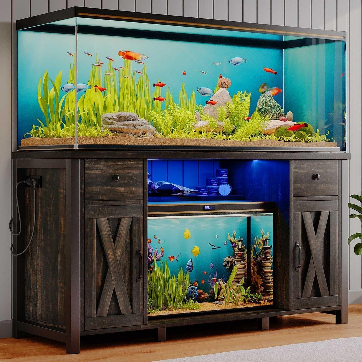 75 Gallon Fish Tank Stand with LED Light & Power Outlets