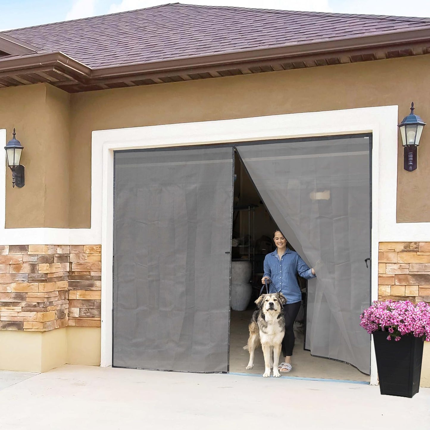 Magnetic Garage Door Screen 8x8 ft - Easy Install Fiberglass