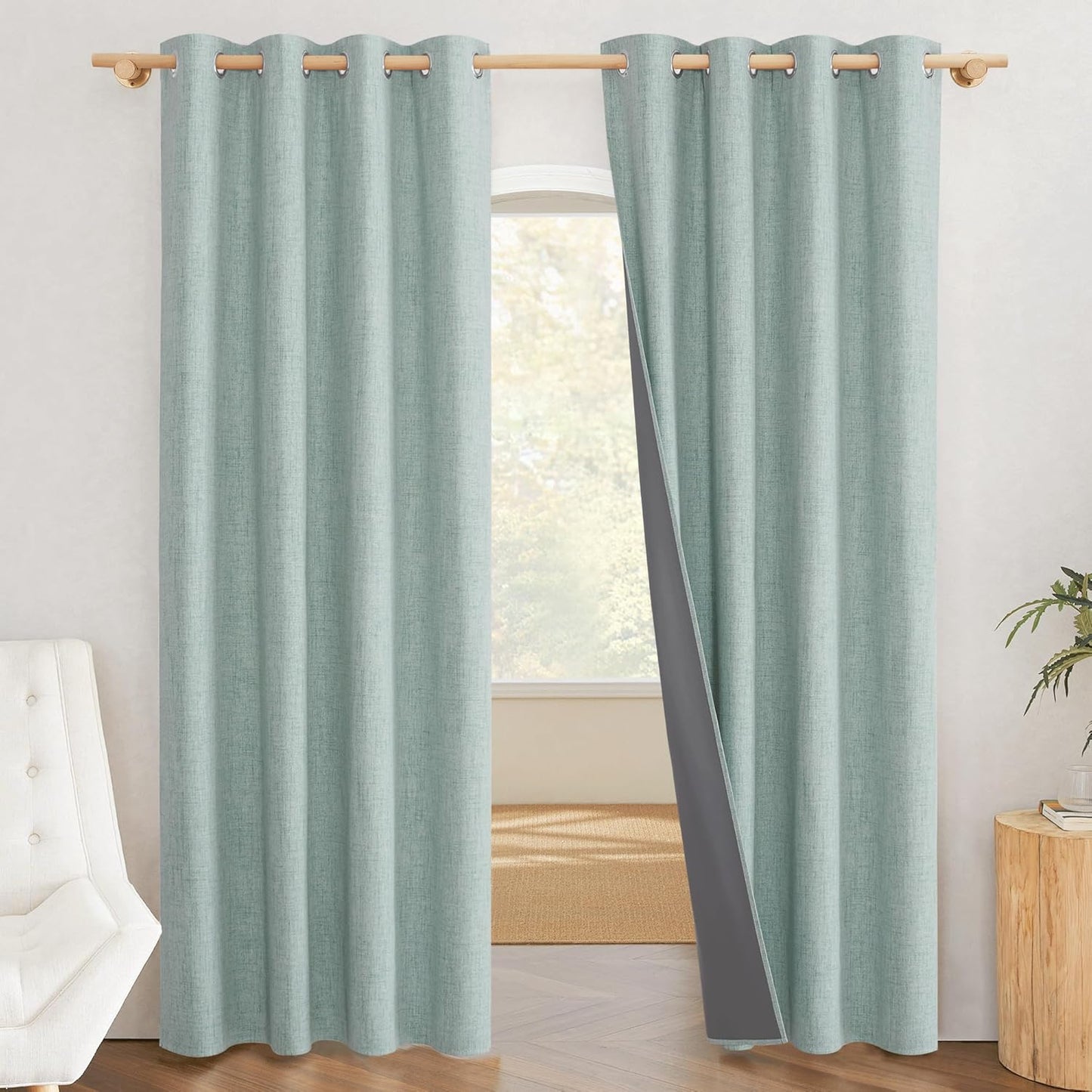 NICETOWN Blackout Linen Curtains for Energy Saving Living Room