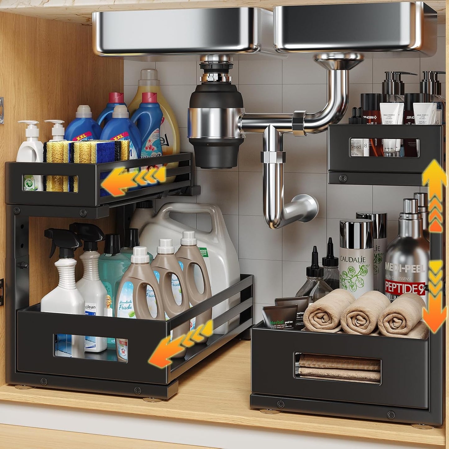 2-Pack Under Sink Organizers for Kitchen and Bathroom Storage