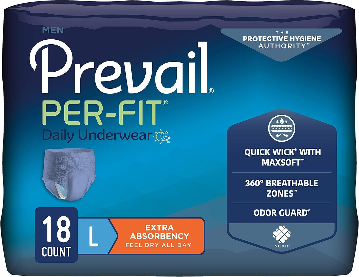Prevail Per-Fit Men's Protective Underwear - Extra Absorbency - 18ct