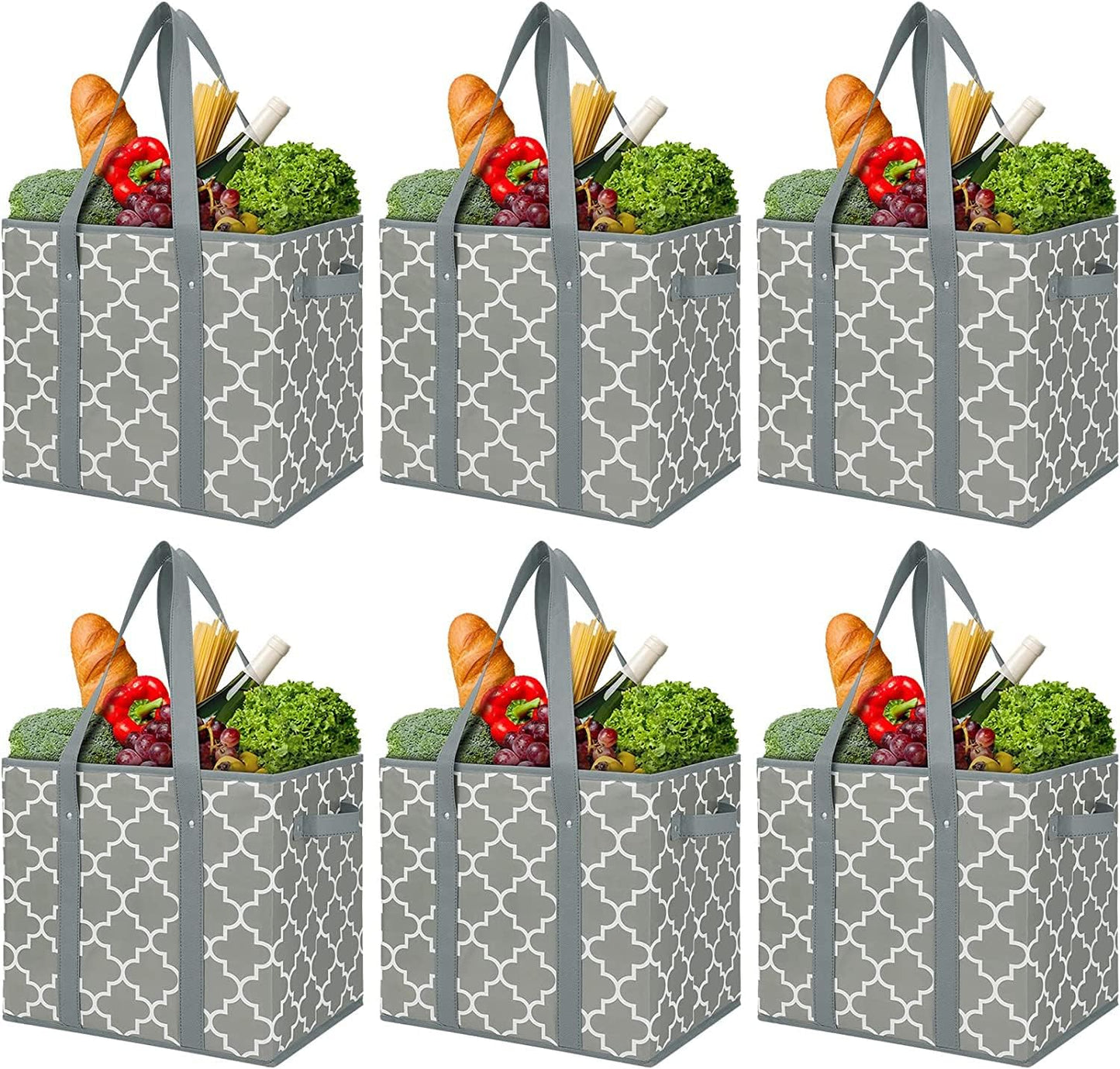 Reusable Grocery Bags 6-Pack Foldable Washable Utility Tote