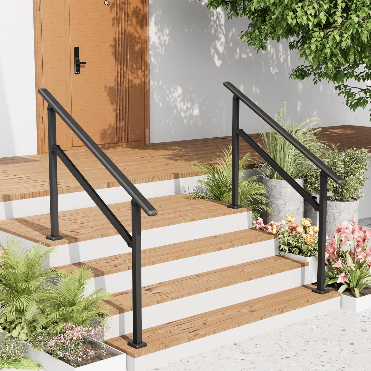 2 Pack Hand Rails for Outdoor Steps - Adjustable Safety Railing