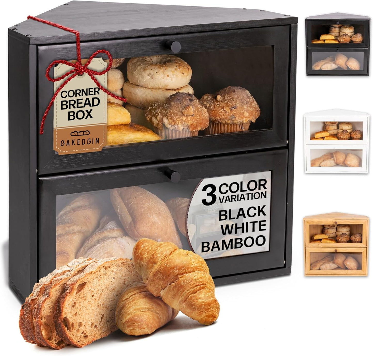 Corner Bread Box for Kitchen Countertop - Airtight Design