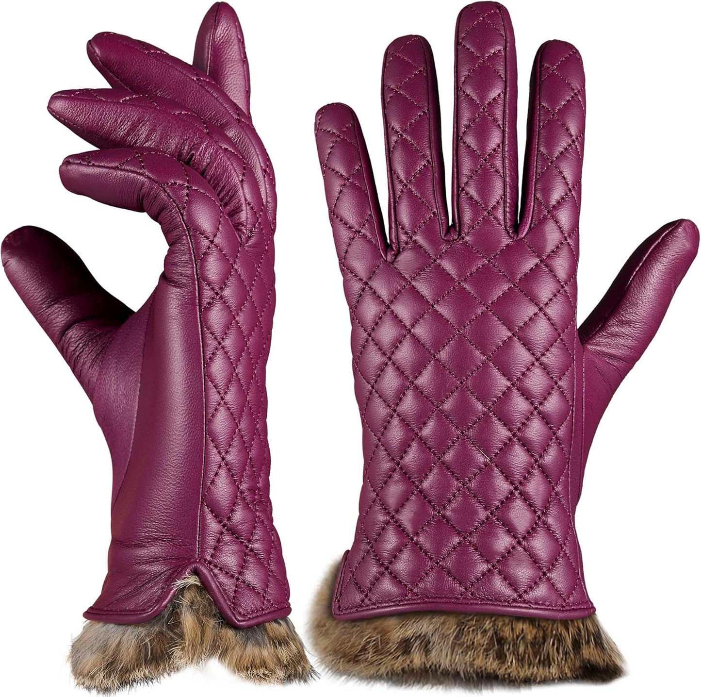 VIKIDEER Winter Warm Cashmere Lined Rabbit Fur Gloves