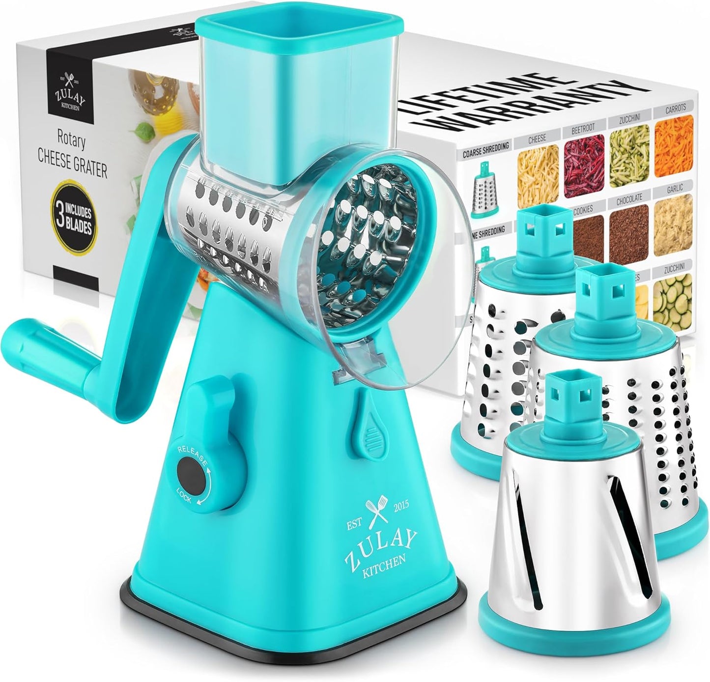 Zulay Kitchen Rotary Cheese Grater - Easy to Use & Clean