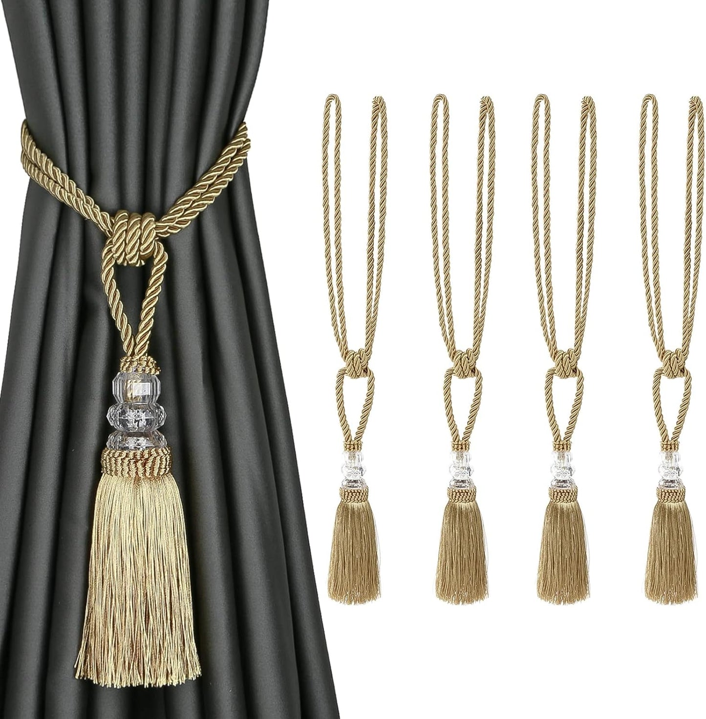 Golden Crystal Tiebacks x4 - Stylish Home Decor
