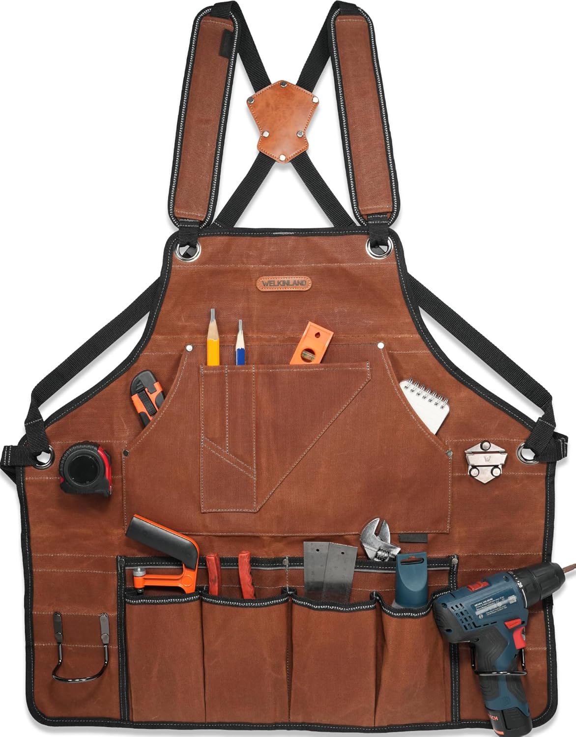 Heavy-Duty Waxed-Canvas Tool Apron with 11 Pockets for Comfort