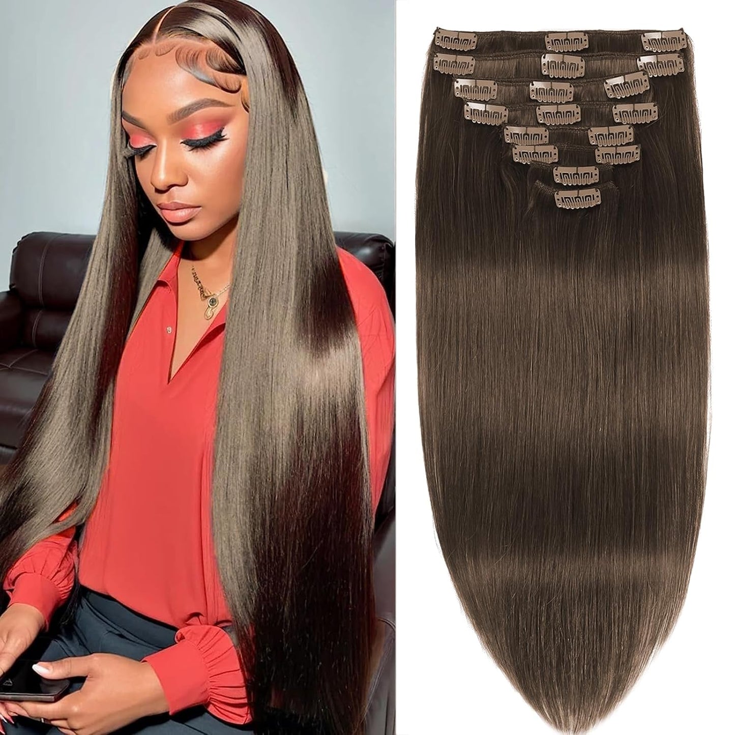 Chocolate Brown Clip in Hair Extensions for Instant Glamour