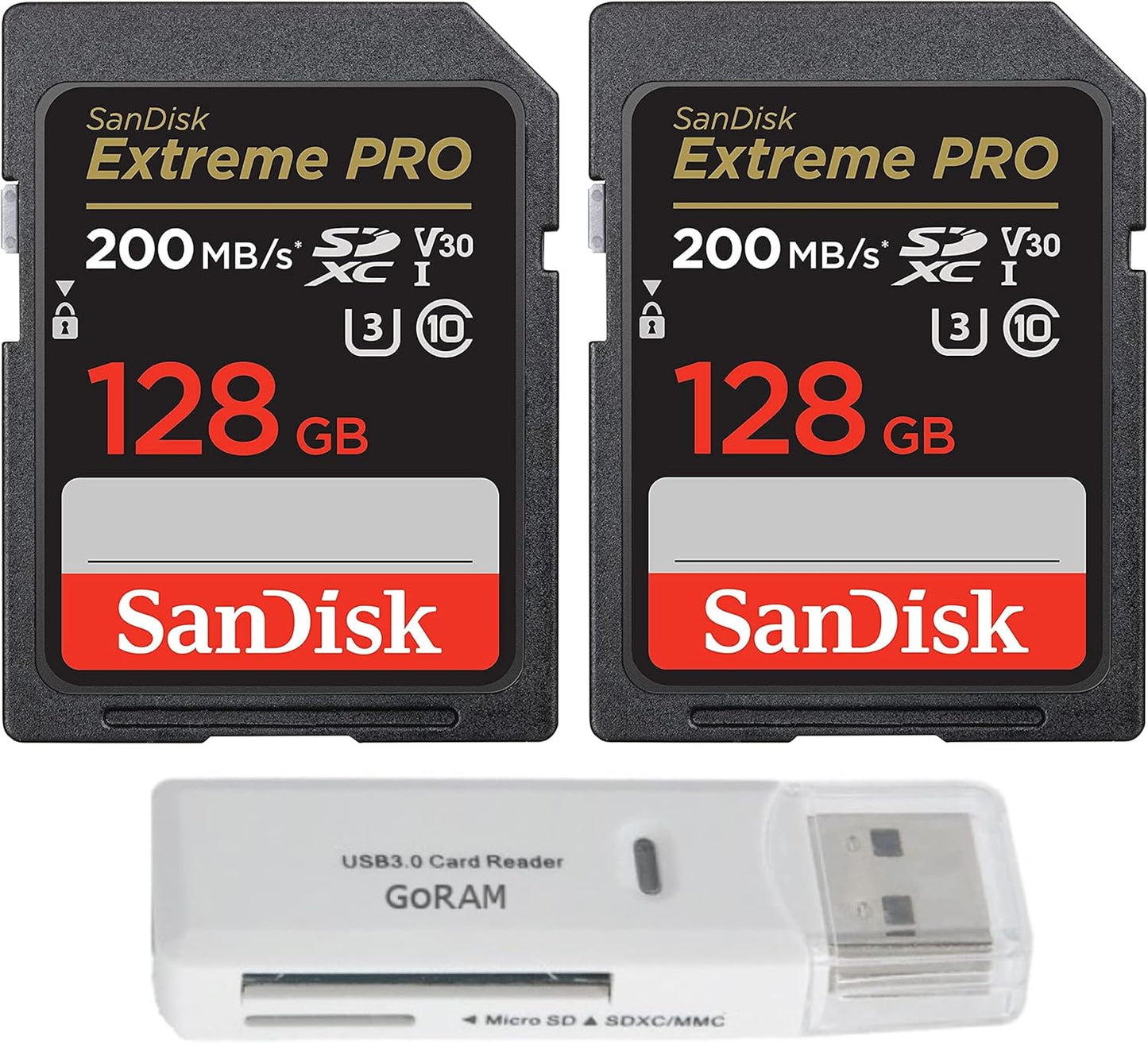 SanDisk 128GB Extreme Pro SDXC Memory Card Bundle for 4K UHD