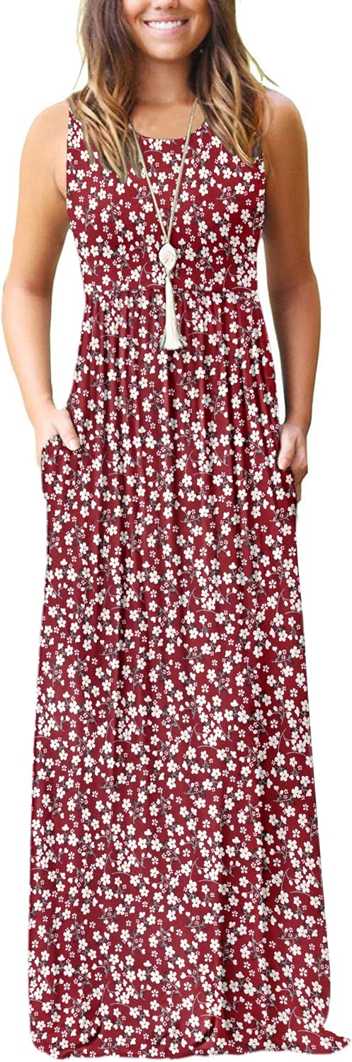AUSELILY Women's Summer Sleeveless Maxi Dress with Pockets