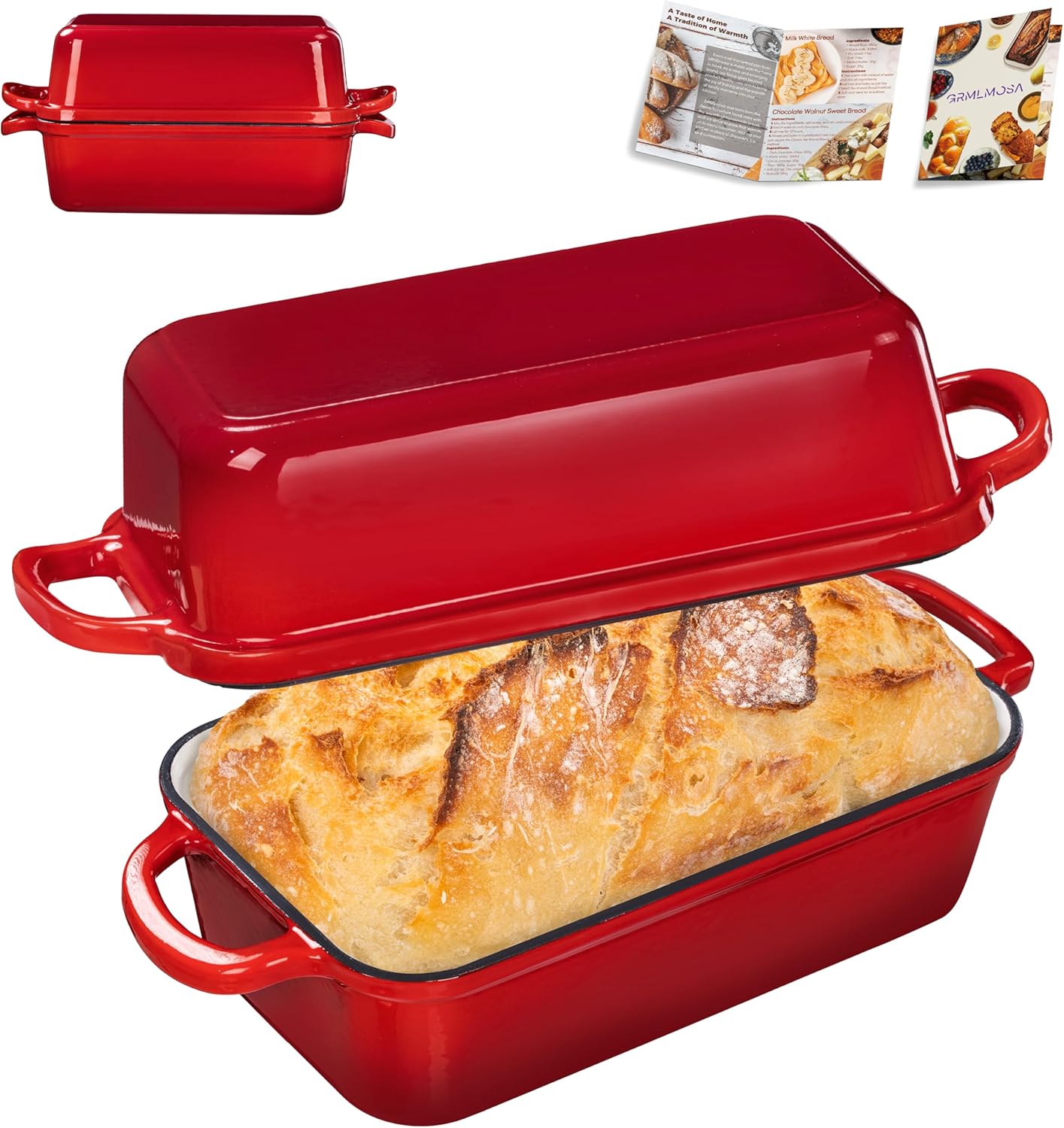 GRMImosa 2 in 1 Cast Iron Loaf Pan with Lid for Baking Bread