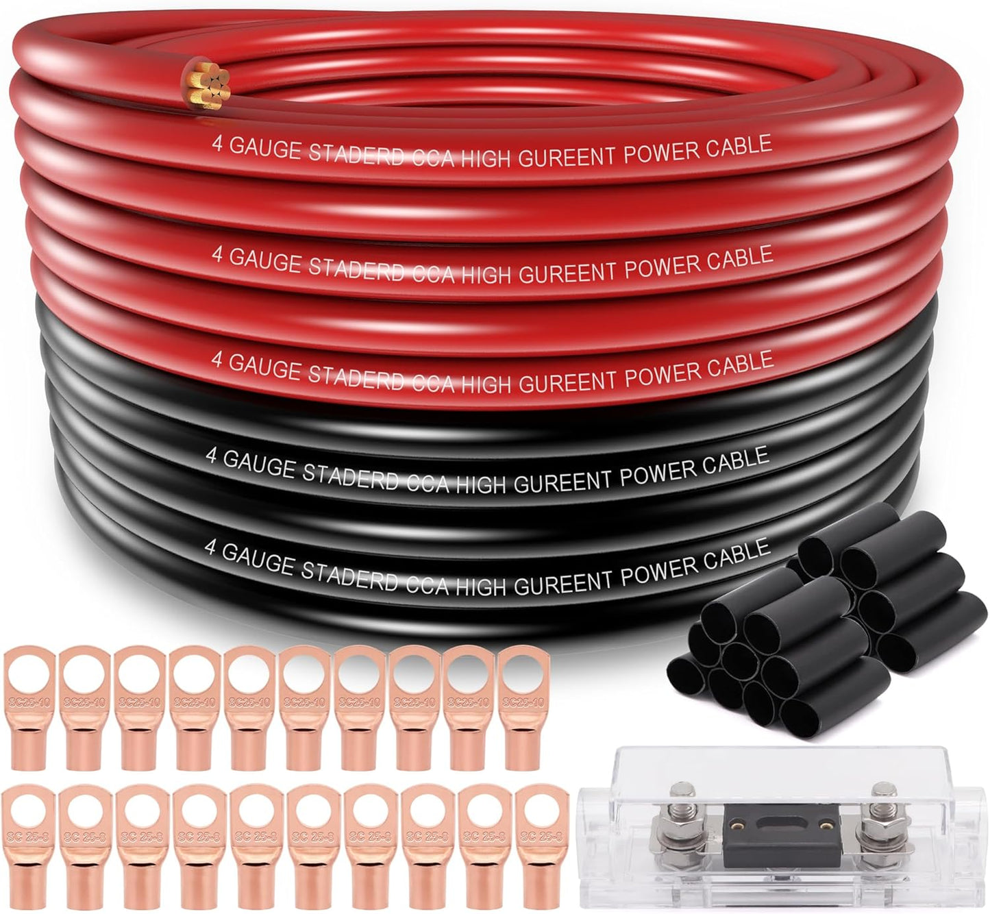 4 Gauge Wire Set with 100A Fuse Holder and Connectors for Power