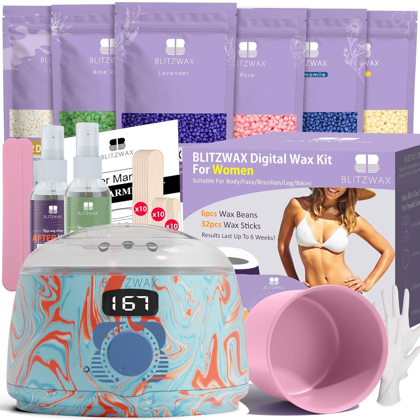 BLITZWAX Brazilian and Bikini Waxing Kit for Effective Hair Removal