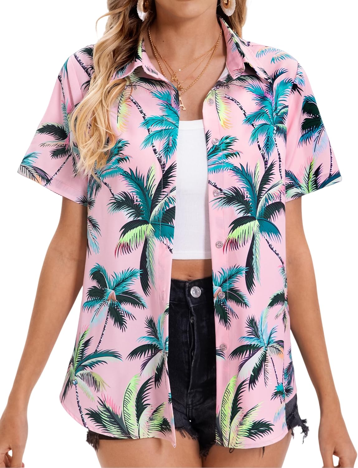 Womens Hawaiian Shirt Soft Cool Summer Floral Print V Neck Tops