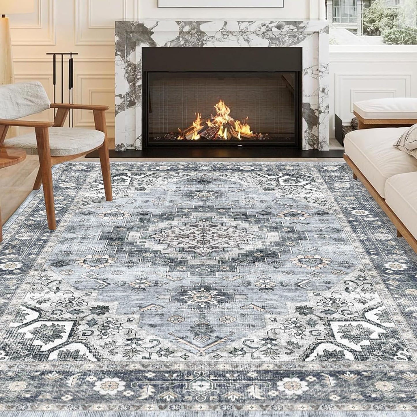 Soft Boho Vintage Area Rugs for Living Room - 5x7 Machine Washable