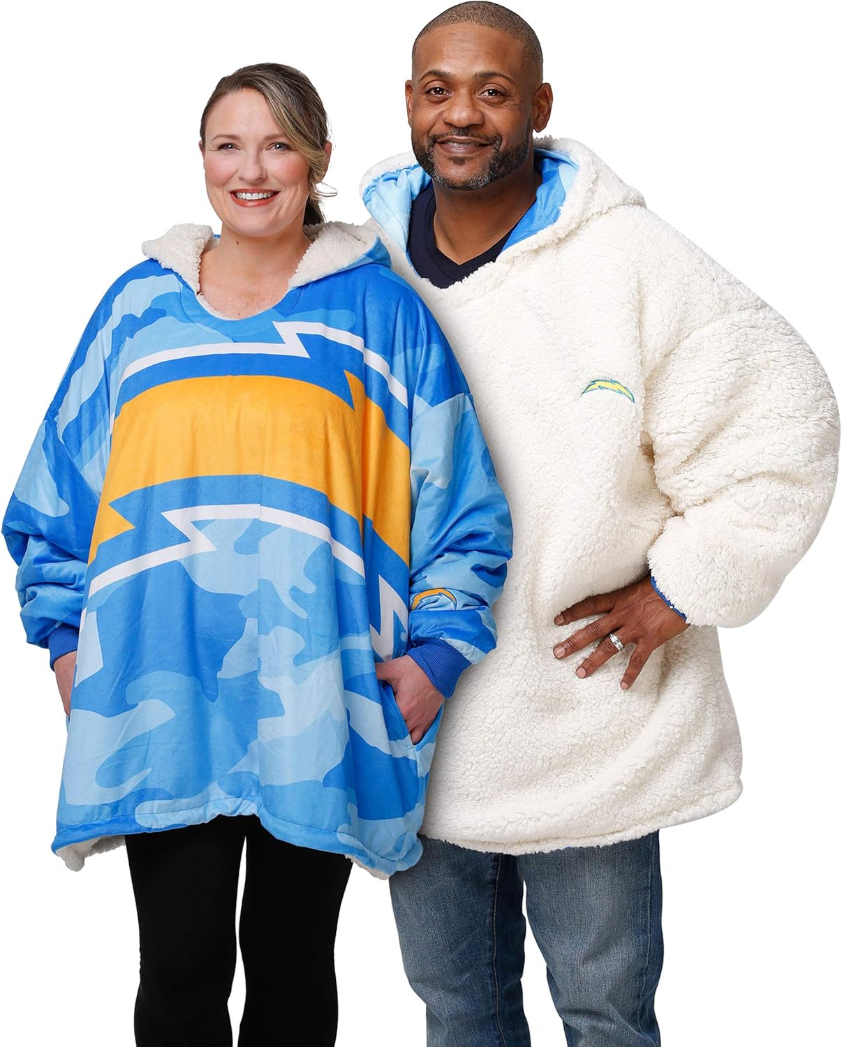 Foco NFL Team Logo Reversible Oversized Sherpa Hoodie Sweatshirt