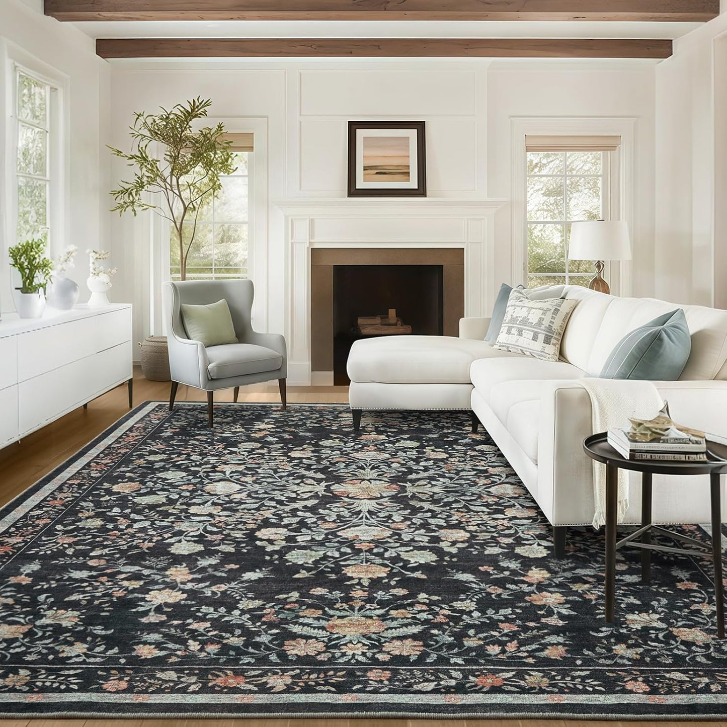 Washable Floral Area Rugs 9x12 for Living Room and Bedroom