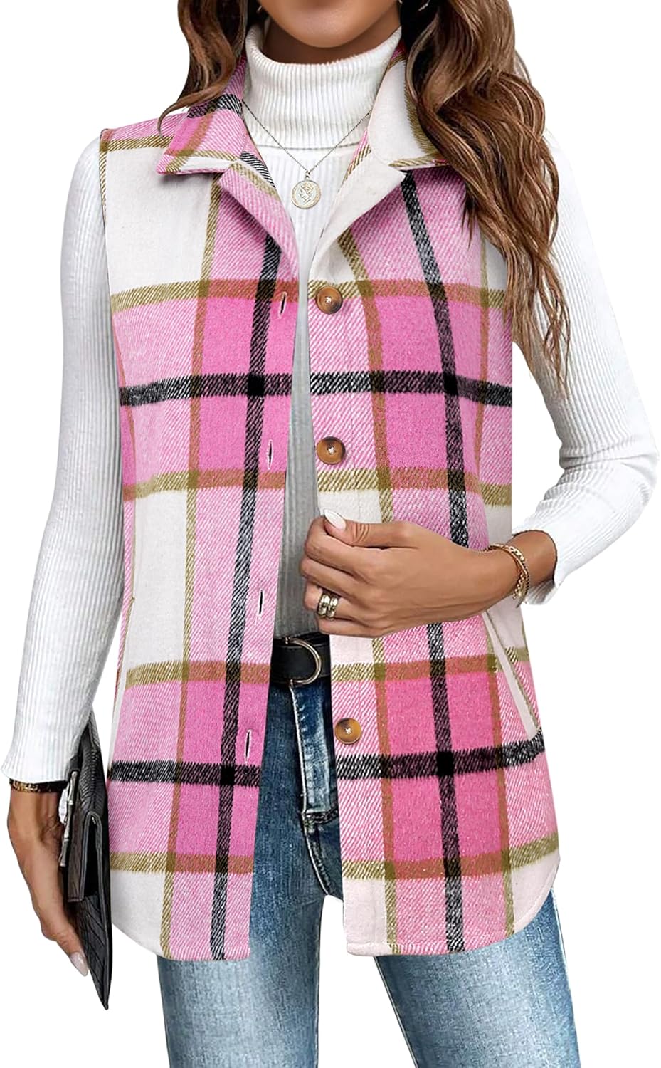 Zeagoo Plaid Vest for Women: Casual Sleeveless Flannel Jacket