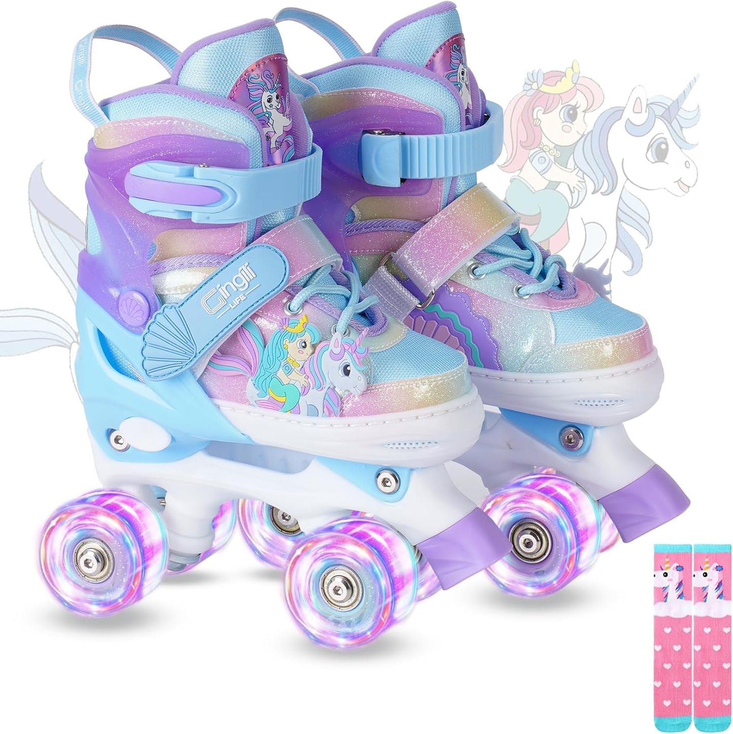 Girls Roller Skates for Kids Ages 3-12 with Light Up Wheels