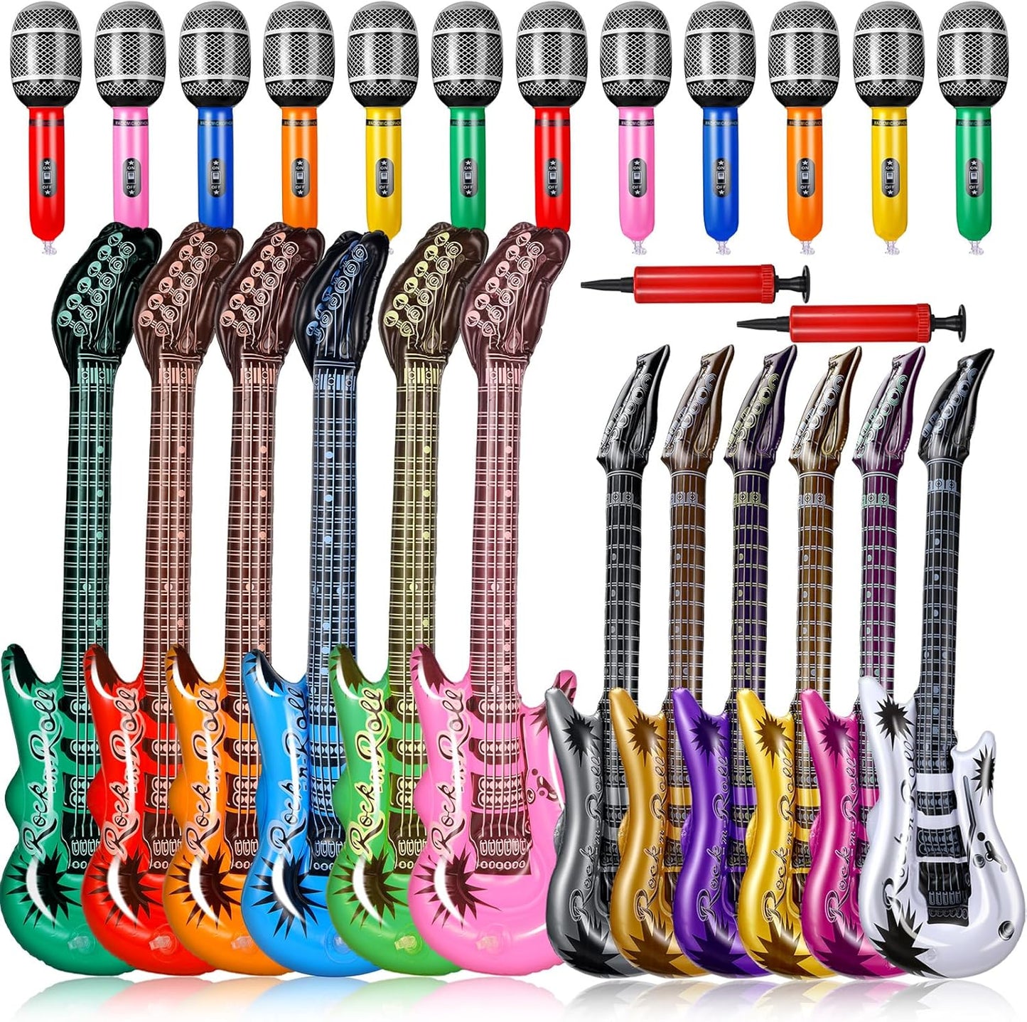 Inflatable Rock Star Toy Set - 80s 90s Party Decor