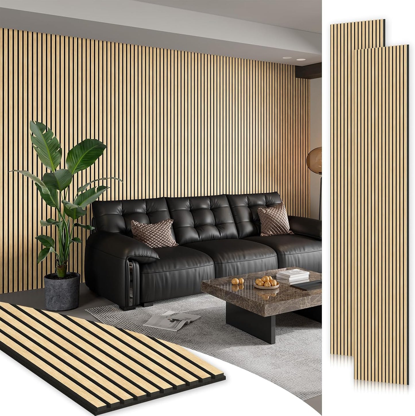 Smartstandard 106in x 12.6in Wood Slat Wall Panels for Soundproofing
