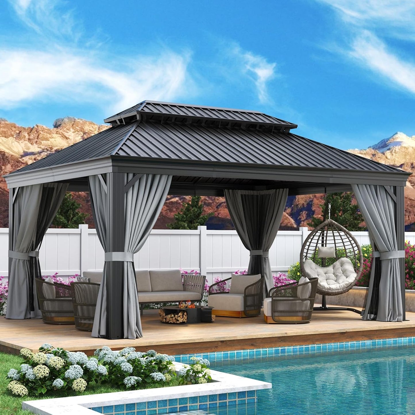 Aoxun 12ft X 16ft Permanent Hardtop Gazebo for Outdoor Spaces