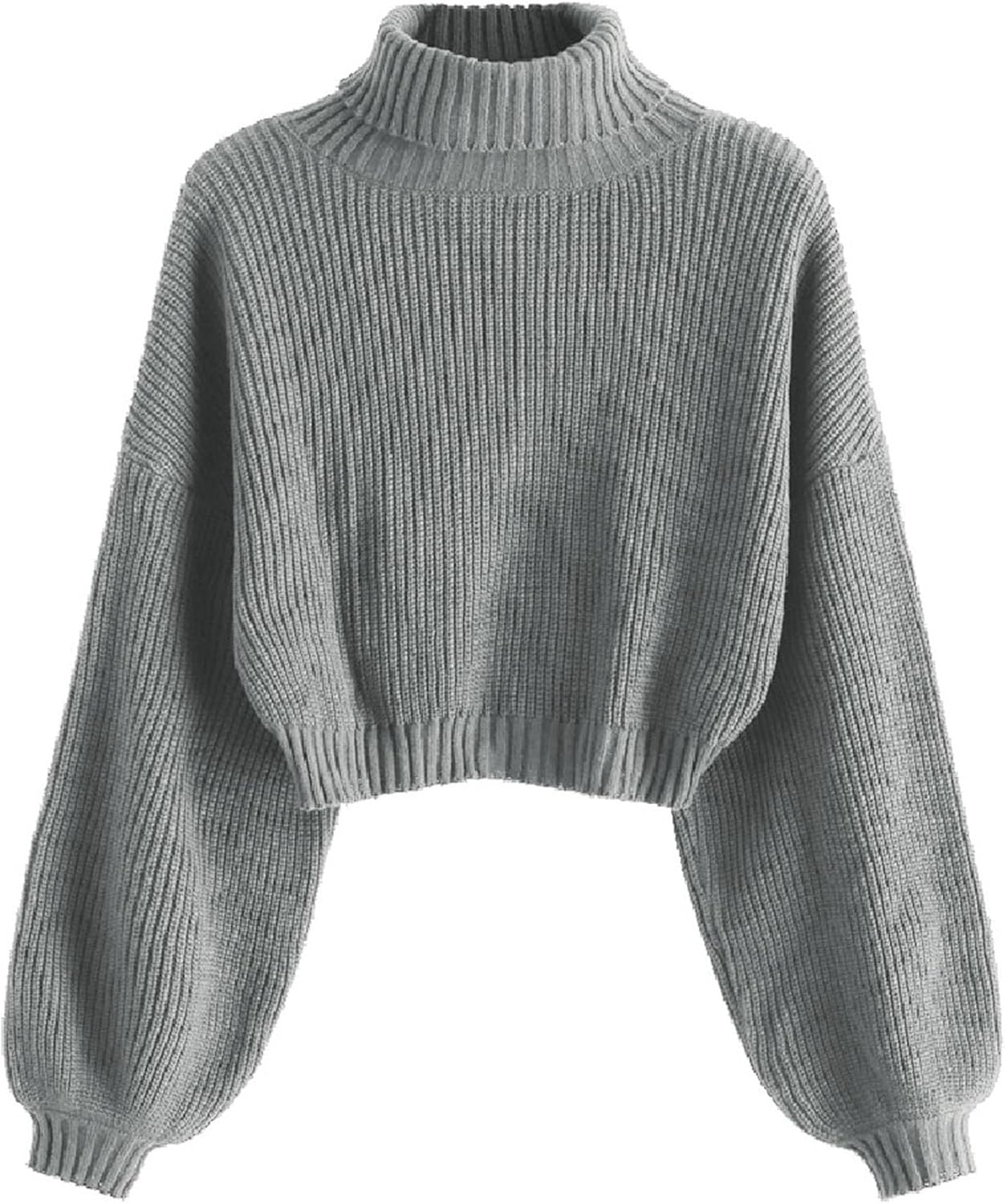 Cropped Turtleneck Sweater for Women - Stylish Lantern Sleeve Knit